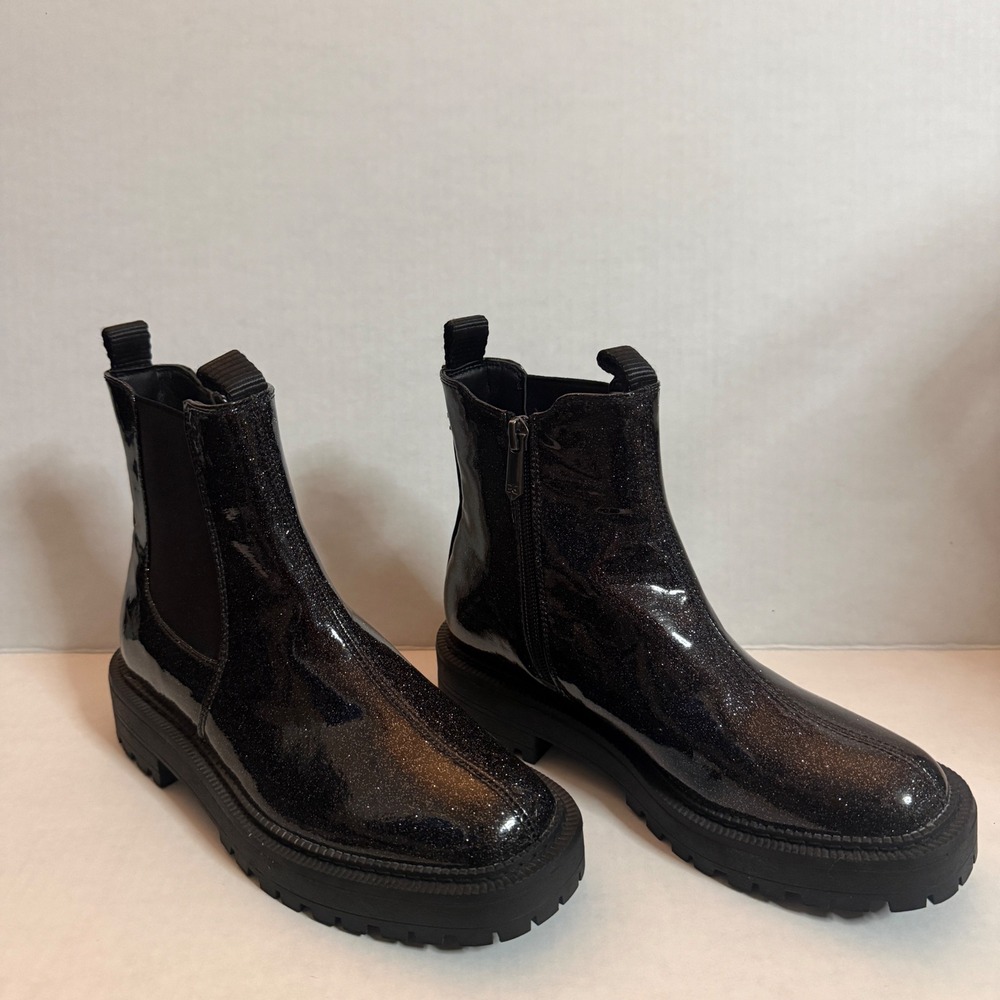 Sam Edelman Kids Laguna Glitter Chelsea Boots Black Lug Sole Ankle Boots 3M